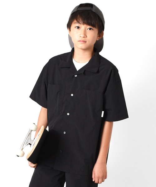 GLAZOS（グラソス）の「リップ・オープンカラー半袖シャツ【セットアップ対応】（シャツ/ブラウス・キッズ・ブラック/グレー・170cm/160cm/150cm/140cm）」の5枚目の写真