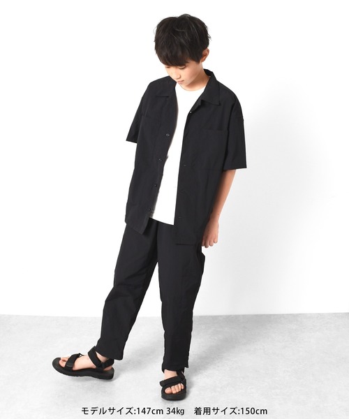 GLAZOS（グラソス）の「リップ・オープンカラー半袖シャツ【セットアップ対応】（シャツ/ブラウス・キッズ・ブラック/グレー・170cm/160cm/150cm/140cm）」の8枚目の写真