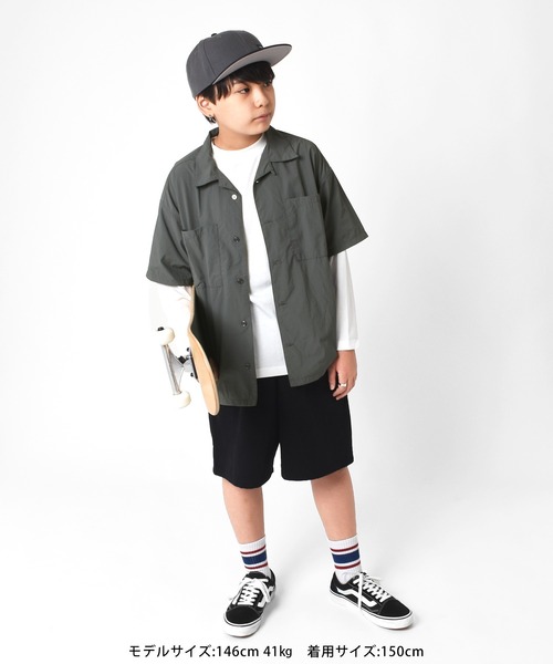 GLAZOS（グラソス）の「リップ・オープンカラー半袖シャツ【セットアップ対応】（シャツ/ブラウス・キッズ・ブラック/グレー・170cm/160cm/150cm/140cm）」の12枚目の写真