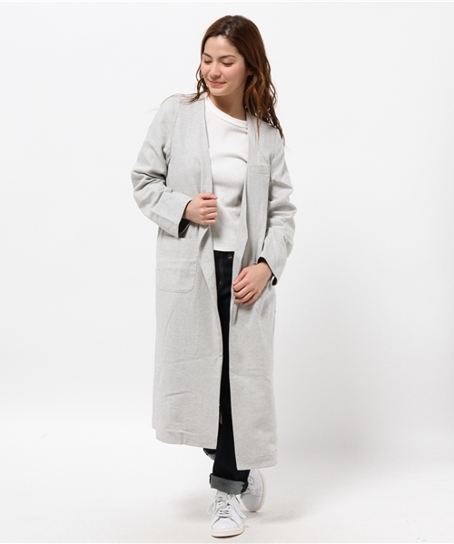 CIAOPANIC（チャオパニック）の「【Ciaopanic】　リネンノーカラーロングコート（その他アウター・レディース・ブラック/グレー・FREE）」の2枚目の写真