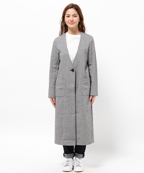CIAOPANIC（チャオパニック）の「【Ciaopanic】　リネンノーカラーロングコート（その他アウター・レディース・ブラック/グレー・FREE）」の3枚目の写真