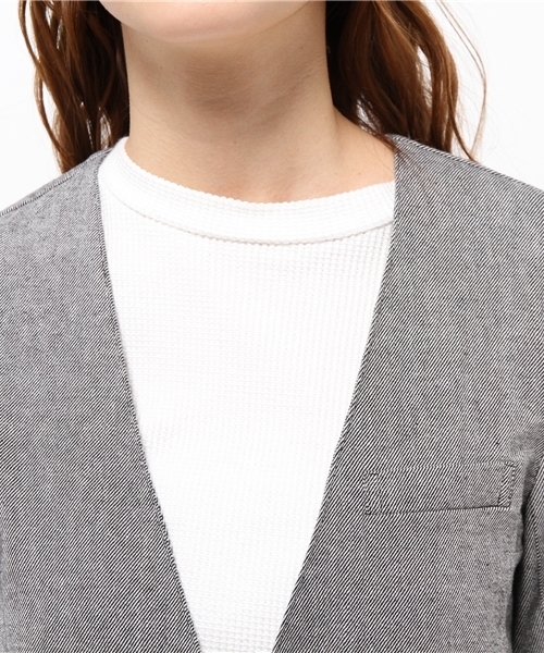 CIAOPANIC（チャオパニック）の「【Ciaopanic】　リネンノーカラーロングコート（その他アウター・レディース・ブラック/グレー・FREE）」の7枚目の写真