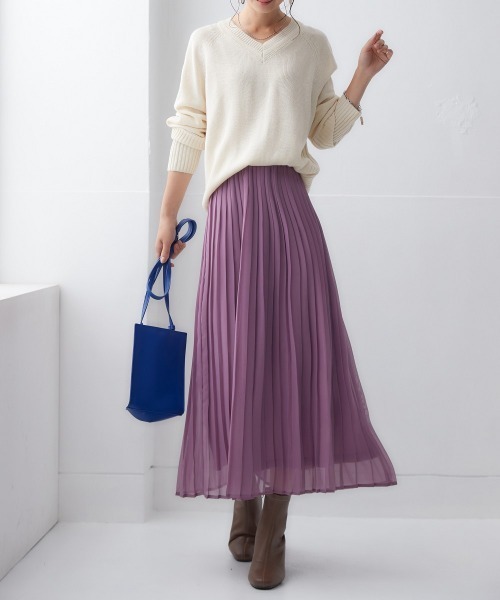 nissen（ニッセン）の「【販売終了】シフォンプリーツロングスカート（スカート・レディース・ブルーグレー/パープル/モカ/アイボリー/ブラック・L/M/S/LL）」の14枚目の写真