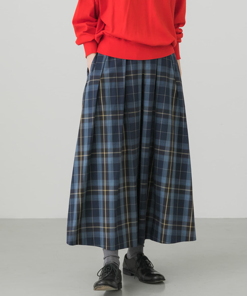 美品✨かぐれ 23ss オーガニックチェックタックスカート ロング プリーツ 1203339_info_A4156C9B-6744-