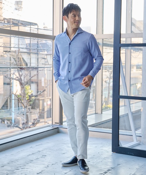 UNION STATION（ユニオンステーション）の「T/Cヘリンボーンカッタウェイシャツ/スキッパーシャツ（シャツ/ブラウス・メンズ・ホワイト/ライトブルー/ブルー・M/L/LL）」の16枚目の写真