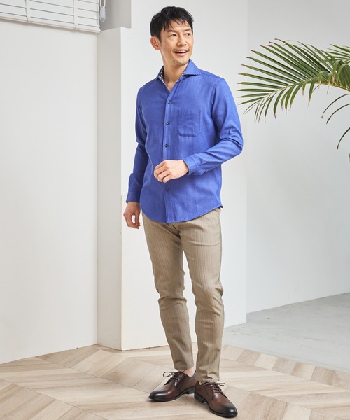 UNION STATION（ユニオンステーション）の「T/Cヘリンボーンカッタウェイシャツ/スキッパーシャツ（シャツ/ブラウス・メンズ・ホワイト/ライトブルー/ブルー・M/L/LL）」の17枚目の写真