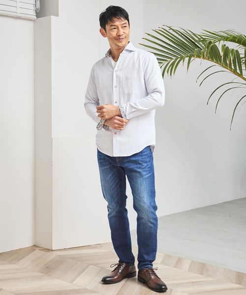 UNION STATION（ユニオンステーション）の「T/Cヘリンボーンカッタウェイシャツ/スキッパーシャツ（シャツ/ブラウス・メンズ・ホワイト/ライトブルー/ブルー・M/L/LL）」の18枚目の写真