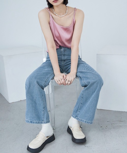 Fashion Letter(ファッションレター)の「セミワイド デニムパンツ(デニムパンツ・レディース・サックスブルー/インディゴブルー・M)」の1枚目の写真