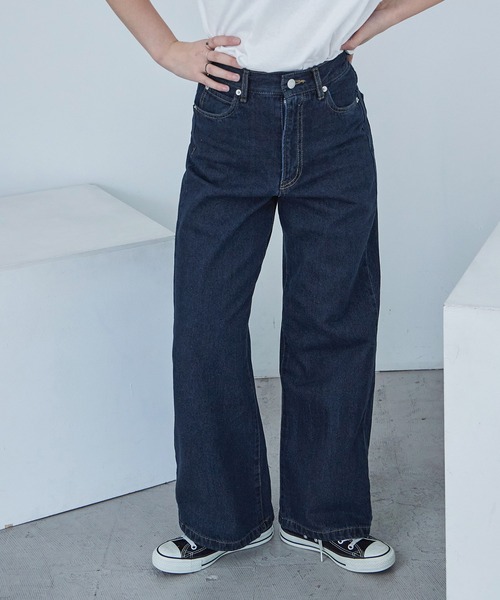 Fashion Letter(ファッションレター)の「セミワイド デニムパンツ(デニムパンツ・レディース・サックスブルー/インディゴブルー・M)」の2枚目の写真
