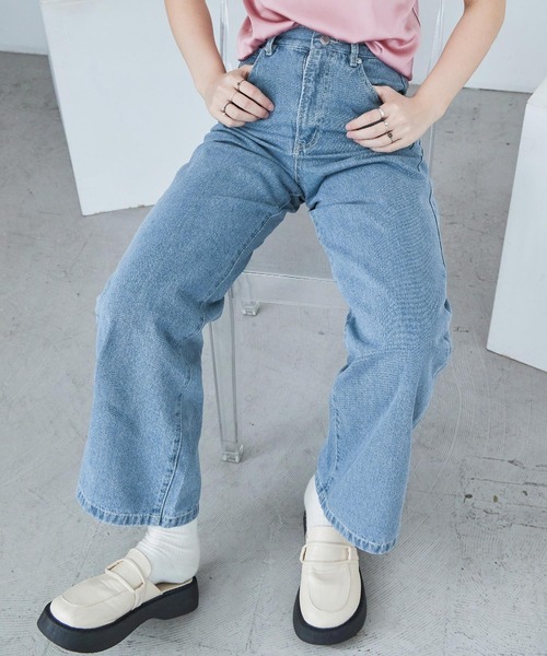 Fashion Letter(ファッションレター)の「セミワイド デニムパンツ(デニムパンツ・レディース・サックスブルー/インディゴブルー・M)」の3枚目の写真