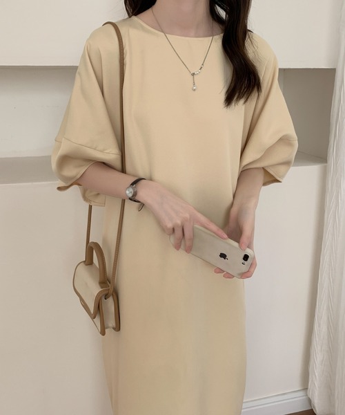 ECLIN(エクラン)の「パフスリーブバックスリットロングワンピース(ワンピース・レディース・カーキ/チャコールグレー/ブラック/ダークブラウン/グレイッシュベージュ/ネイビー・FREE)」の14枚目の写真