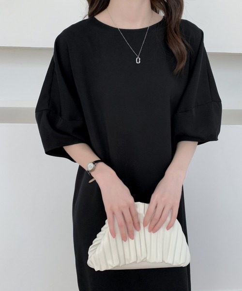 ECLIN(エクラン)の「パフスリーブバックスリットロングワンピース(ワンピース・レディース・カーキ/チャコールグレー/ブラック/ダークブラウン/グレイッシュベージュ/ネイビー・FREE)」の8枚目の写真