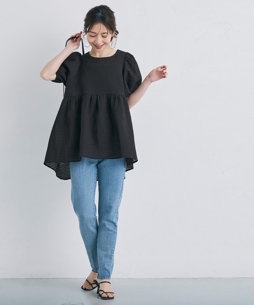 coca(coca)(コカ)の「上品チェック柄ブラウス(シャツ/ブラウス・レディース・ブラック・M/L)」の2枚目の写真