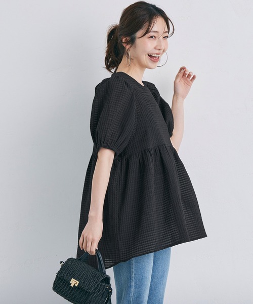 coca(coca)(コカ)の「上品チェック柄ブラウス(シャツ/ブラウス・レディース・ブラック・M/L)」の5枚目の写真