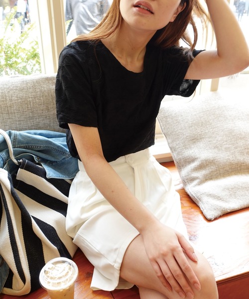 CORNERS（コーナーズ）の「シャーリングジャガードTシャツ（Tシャツ/カットソー・レディース・アイボリー/ブラウン/ブラック・M）」の10枚目の写真