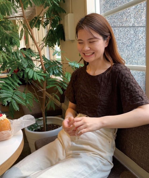 CORNERS（コーナーズ）の「シャーリングジャガードTシャツ（Tシャツ/カットソー・レディース・アイボリー/ブラウン/ブラック・M）」の11枚目の写真