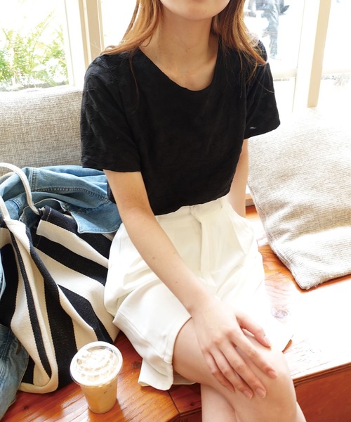 CORNERS（コーナーズ）の「シャーリングジャガードTシャツ（Tシャツ/カットソー・レディース・アイボリー/ブラウン/ブラック・M）」の14枚目の写真