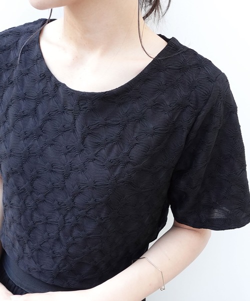 CORNERS（コーナーズ）の「シャーリングジャガードTシャツ（Tシャツ/カットソー・レディース・アイボリー/ブラウン/ブラック・M）」の13枚目の写真