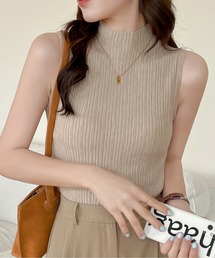 EPICKS | フレンチスリーブモックネックリブニットトップス(Tシャツ/カットソー)
