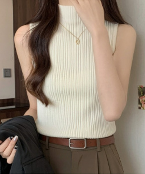 EPICKS(エピックス)の「フレンチスリーブモックネックリブニットトップス(Tシャツ/カットソー・レディース・カーキ/アイボリー/グリーン/ブラック/ベージュ・FREE)」の16枚目の写真