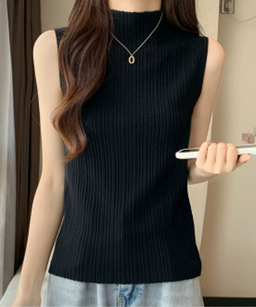 EPICKS(エピックス)の「フレンチスリーブモックネックリブニットトップス(Tシャツ/カットソー・レディース・カーキ/アイボリー/グリーン/ブラック/ベージュ・FREE)」の14枚目の写真