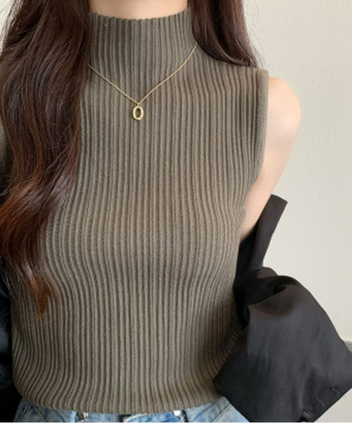 EPICKS(エピックス)の「フレンチスリーブモックネックリブニットトップス(Tシャツ/カットソー・レディース・カーキ/アイボリー/グリーン/ブラック/ベージュ・FREE)」の18枚目の写真