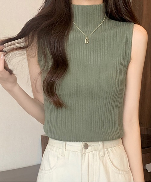 EPICKS(エピックス)の「フレンチスリーブモックネックリブニットトップス(Tシャツ/カットソー・レディース・カーキ/アイボリー/グリーン/ブラック/ベージュ・FREE)」の11枚目の写真