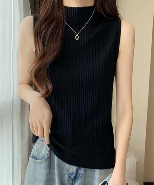 EPICKS(エピックス)の「フレンチスリーブモックネックリブニットトップス(Tシャツ/カットソー・レディース・カーキ/アイボリー/グリーン/ブラック/ベージュ・FREE)」の9枚目の写真