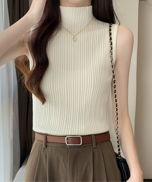 EPICKS(エピックス)の「フレンチスリーブモックネックリブニットトップス(Tシャツ/カットソー・レディース・カーキ/アイボリー/グリーン/ブラック/ベージュ・FREE)」の15枚目の写真