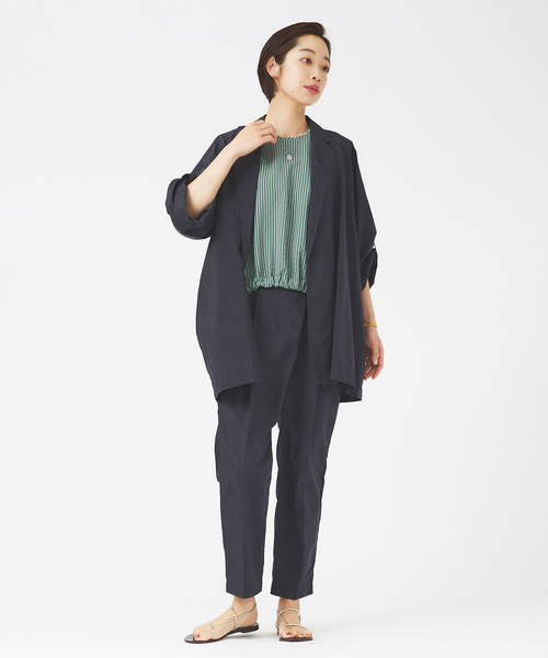 qualite（カリテ）の「【セットアップ対応】撥水マイクロタフタライトコート（テーラードジャケット・レディース・キャメル/ダークネイビー・38/36）」の4枚目の写真