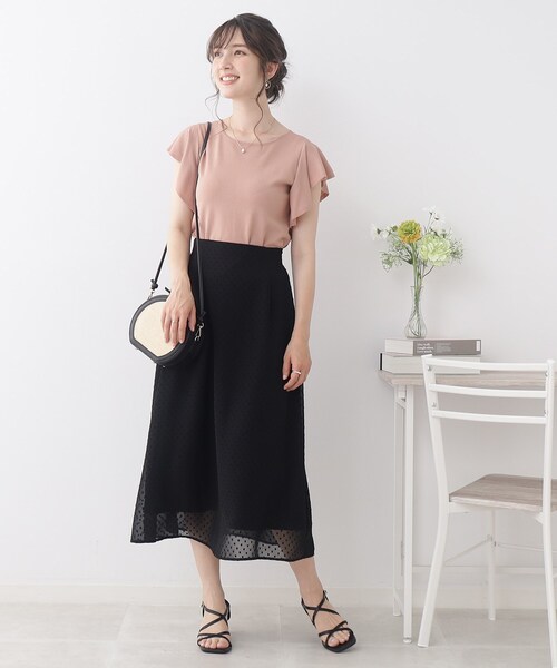 couture brooch(クチュールブローチ)の「◆ドットカットJQセミフレアースカート(スカート・レディース・アイボリー/ブラック/ピンク系・38/40/42)」の6枚目の写真