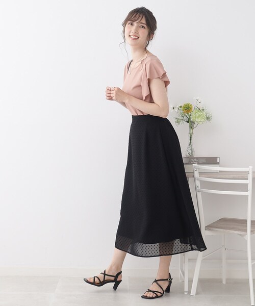 couture brooch(クチュールブローチ)の「◆ドットカットJQセミフレアースカート(スカート・レディース・アイボリー/ブラック/ピンク系・38/40/42)」の17枚目の写真