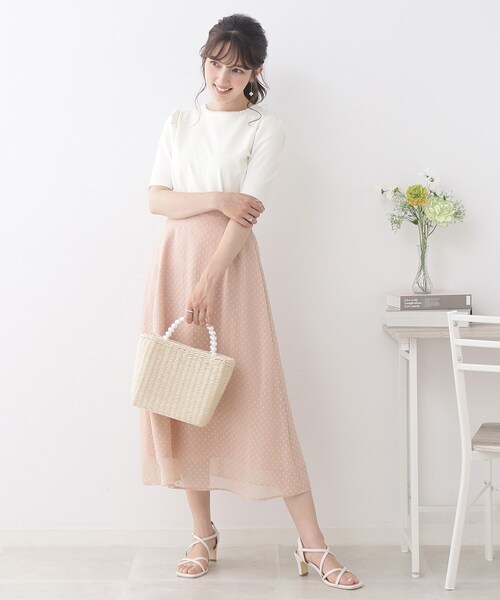 couture brooch(クチュールブローチ)の「◆ドットカットJQセミフレアースカート(スカート・レディース・アイボリー/ブラック/ピンク系・38/40/42)」の21枚目の写真