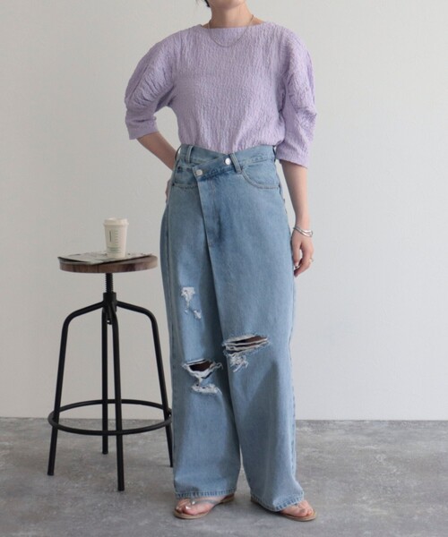 fredy emue(フレディエミュ)の「5分袖パフスリーブプルオーバー(Tシャツ/カットソー・レディース・ラベンダー/ブラック/オフホワイト/サックスブルー・38)」の20枚目の写真