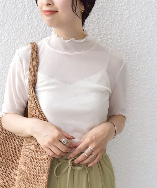 SHIPS(シップス)の「* 〈手洗い可能〉シアー メッシュ ハイネック ショート スリーブ◆(Tシャツ/カットソー・レディース・ブラック/アイボリー/ダークグレー・ONE SIZE)」の17枚目の写真