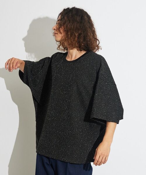 tk.TAKEO KIKUCHI（ティーケータケオキクチ）の「◆ツィードジャカード ムササビドルマンカットソー（Tシャツ/カットソー・メンズ・ブラック系3/ブラック系4/ブラック・88）」の7枚目の写真