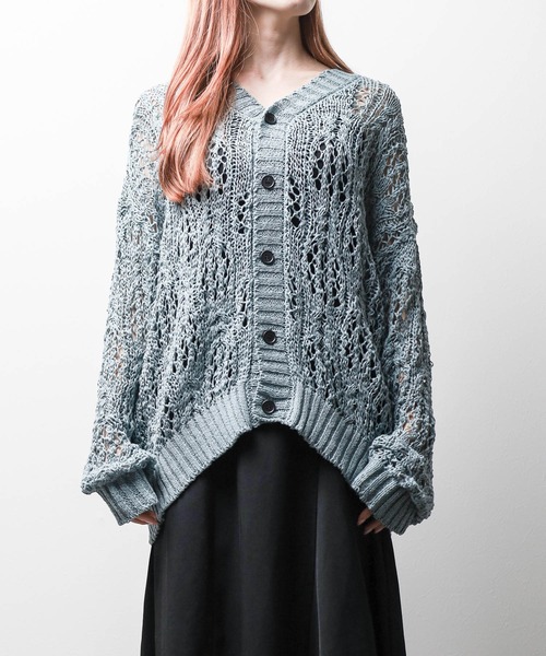 Bling Leads（ブリングリーズ）の「【Bl】【Bling leads】レース編みＶネックニットカーディガン（カーディガン/ボレロ・レディース・ダークオレンジ/ブラック/ブルーグレー・LARGE/MEDIUM）」の5枚目の写真