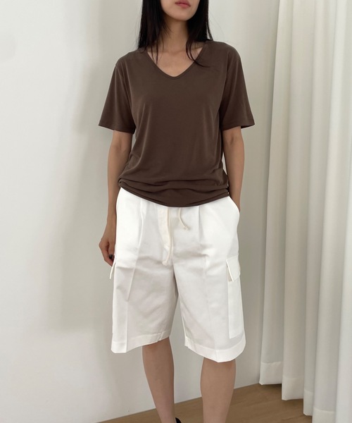 Didot.showroom(ディドット ショールーム)の「シルクタッチUネックT(Tシャツ/カットソー・レディース・ブラック/ブラウン/ミント/ライトグレー/イエロー/ホワイト・FREE)」の16枚目の写真