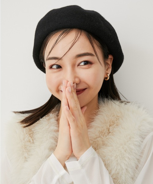 VIS(ビス)の「ベーシックウールベレー帽(ハンチング/ベレー帽・レディース・ブラック/キナリ・FREE)」の5枚目の写真