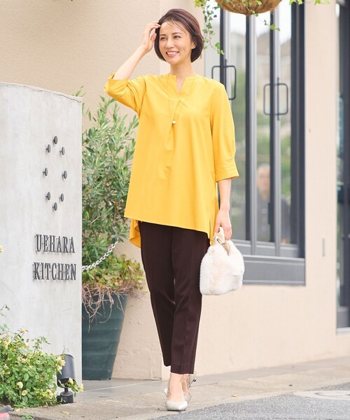 tシャツ 「UVカット・吸水速乾・洗える」ツイストプレーンバンドカラーチュニック丈 カットソー レディース セール】【UVカット・吸水速乾・洗える】ツイストプレーンバンド