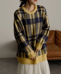 セール】ニット/セーター（イエロー/黄色系・チェック柄）ファッション