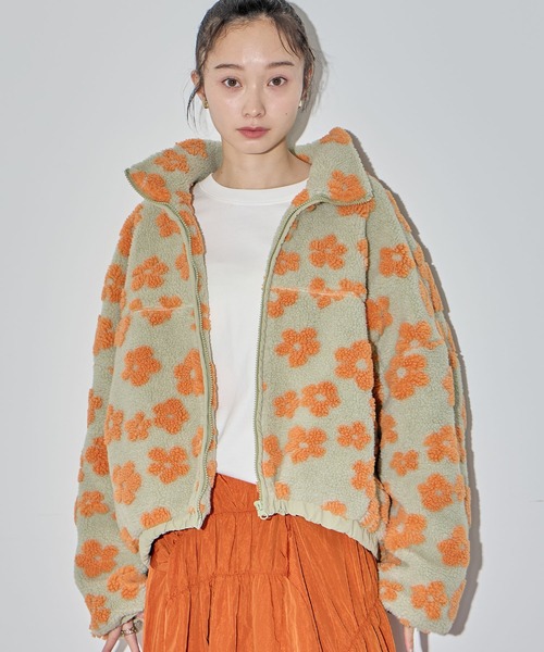 ELLEgirl　花柄ボアジャケット フラワーボアブルゾン【ELLEgirl/エル ガール】（ブルゾン）｜ELLEgirl