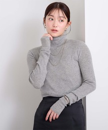 ウールブレンドハイネックリブニット