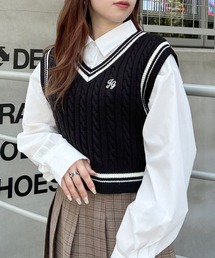 INGNI | ショート丈胸刺しゅうライン入りニットベスト＋シャツSET(アンサンブル)