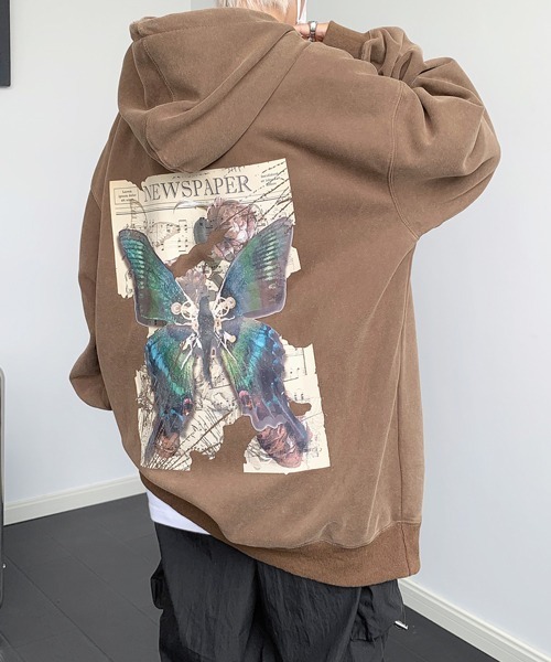 [FVLMEN] Butterfly Back Print Pullover Parka — худи с принтом