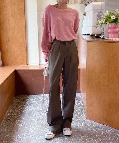 by muni:r（バイ ムニール）の「ピンタックワイドカラースラックス（スラックス・レディース・ネイビー/ベージュ/ブラウン/ピンク/ブラック・SMALL/MEDIUM）」の22枚目の写真