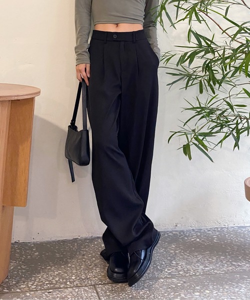 by muni:r（バイ ムニール）の「ピンタックワイドカラースラックス（スラックス・レディース・ネイビー/ベージュ/ブラウン/ピンク/ブラック・SMALL/MEDIUM）」の20枚目の写真