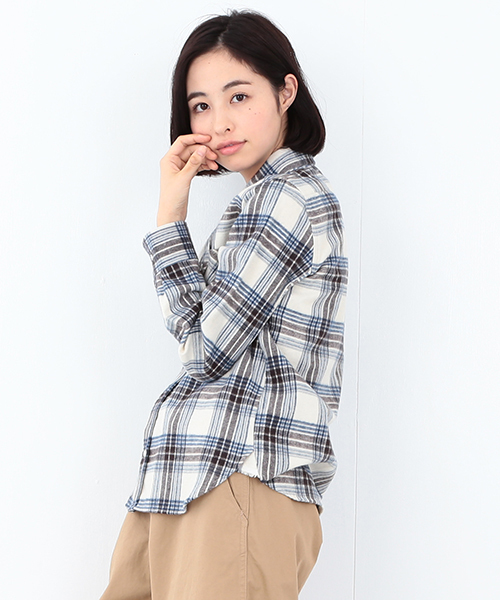 BEAMS BOY（ビームスボーイ）の「BEAMS BOY / ネル チェックシャツ 15FW（シャツ/ブラウス・レディース・オフホワイト/ブラウン/ネイビー・ONE SIZE）」の4枚目の写真