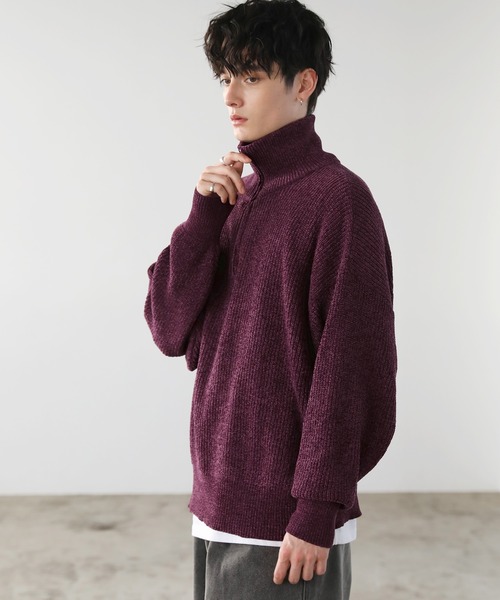 セール】モールヤーンハーフジップニット（ニット/セーター