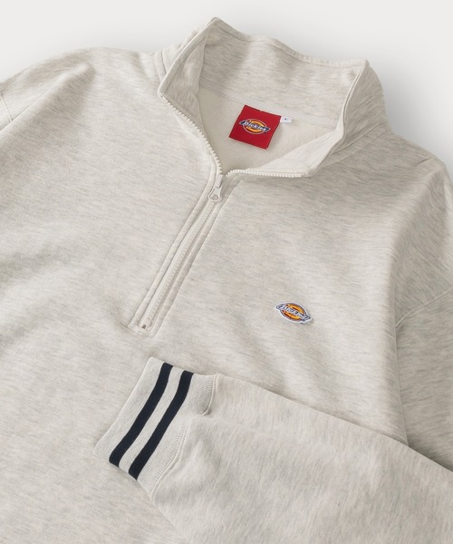 Dickies(ディッキーズ)の「【DICKIES/ディッキーズ】ワンポイント刺繍&ミニワッペンリブラインハーフジップスウェット/プルオーバー/ビッグシルエット/裏起毛(スウェット・メンズ・ホワイト/チャコールグレー/アッシュグレー/ブラック/ネイビー/アイボリー/ダークネイビー・M/L/XL)」の1枚目の写真